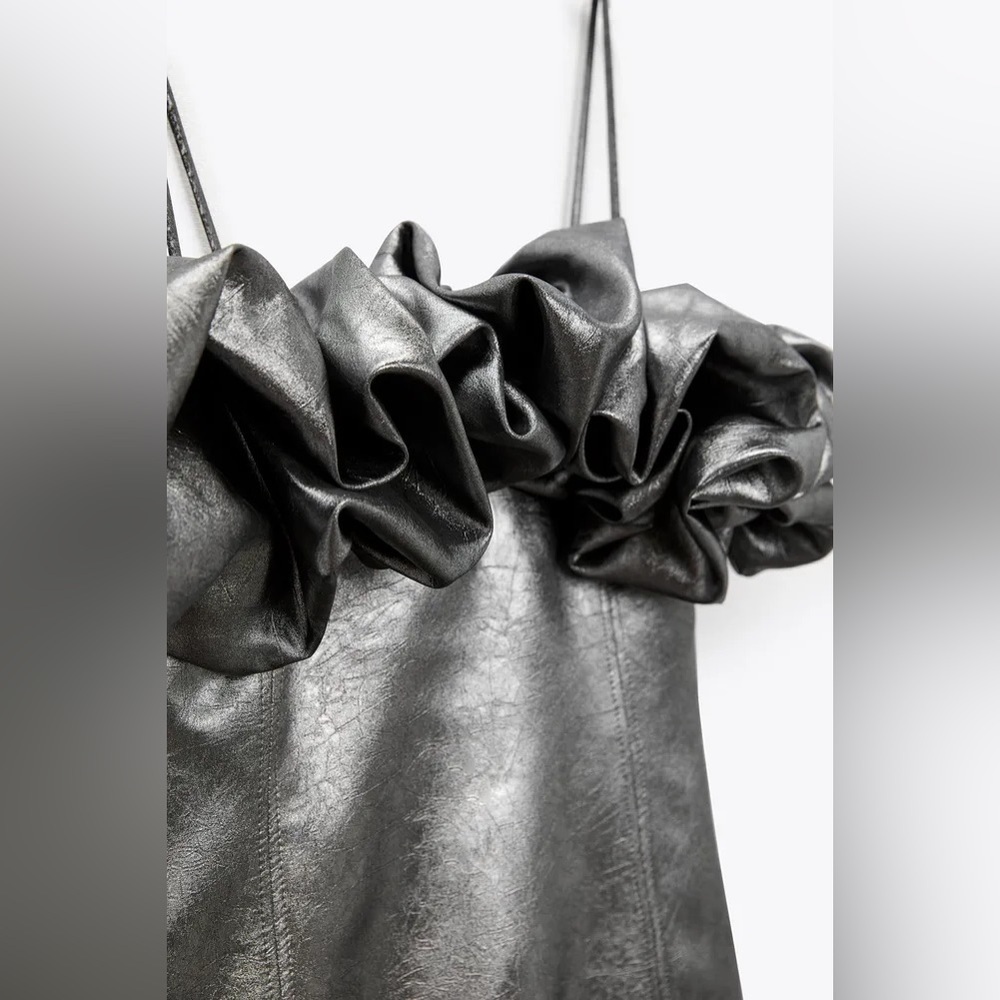 Zara Metallic Silver Ruffle Mini Dress - Picture 5 of 13